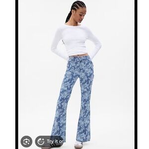 LoveShackFancy Blue Floral Flare Jeans